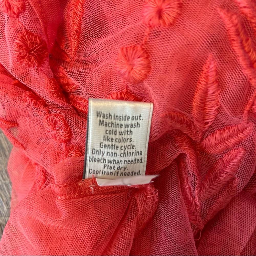 Lauren Conrad Coral Sheer Mesh Embroidered Boho Tank Top Size L Sleeveless - Picture 7 of 7